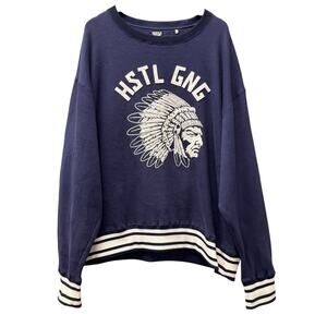 Hustle Gang Sweatshirt Mens 4X Blue White Pullover Embroidered + Zip Pocket